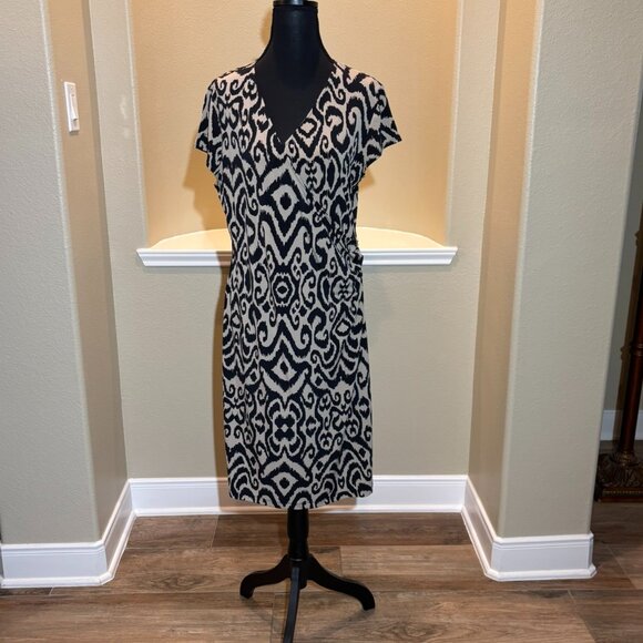 💗 Jones New York Signature Sheath Ruch Waist Short Sleeve Midi Dress Size L - Picture 1 of 11